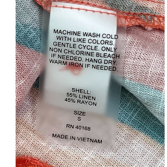 Vitamin A Retro Jungle Linen Blend Button Up Tropical Shirt Orange & Green SZ Sm - Picture 8 of 8